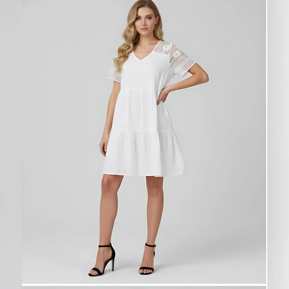 Lace Ruffle Hem Smock Dress - Picture 1 of 4